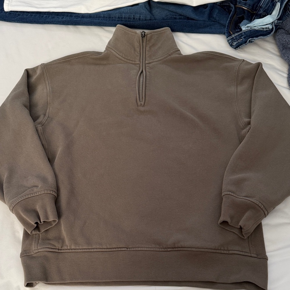 Athleta women’s forever fleece 1/4 zip brown Zip-Up Sweater